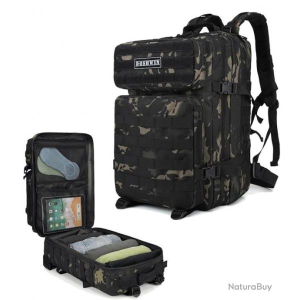 Sac  Dos Militaire Tactique Arme Molle 40L Pche Chasse Camping Randonne Trekking Camouflage Noir