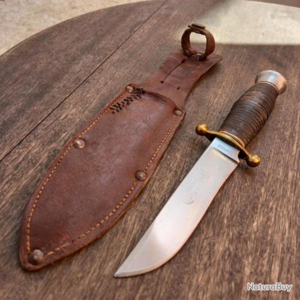 Ancien Couteau de Chasse SABATIER Manche en Cuir Fourreau en cuir