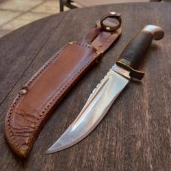 Grand  Couteau de Chasse SABATIER Manche en Cuir Fourreau en cuir