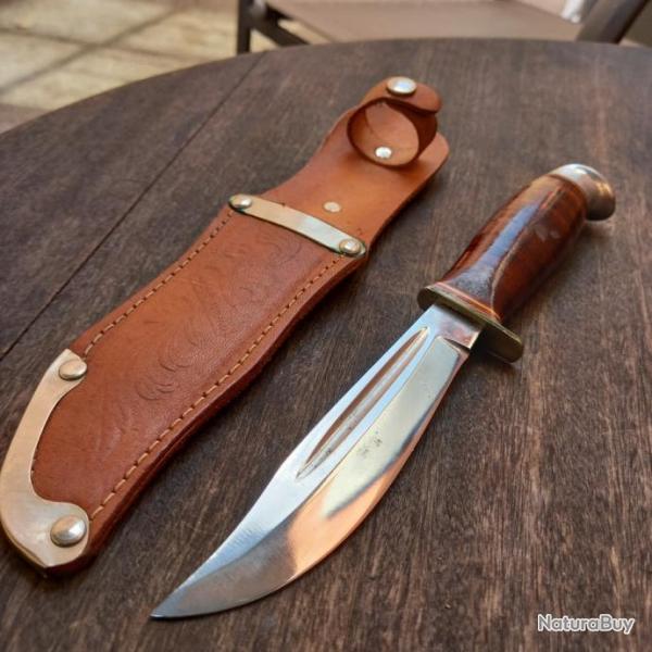 Joli Couteau PUUKKO LISAKKI JARVENPA Made in FINLAND Manche en Bois avec tui en cuir