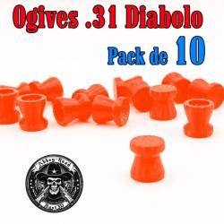 Balle tir réduit .31 ogive diabolo orange haute visibilité plastique - Pack de 10 - Bast3D