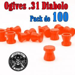 Balle tir réduit .31 ogive diabolo orange haute visibilité plastique - Pack de 100 - Bast3D