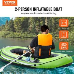 VEVOR Bateau Gonflable Pêche Pneumatique 2 Personnes + Rames Aluminium Haute Qualité