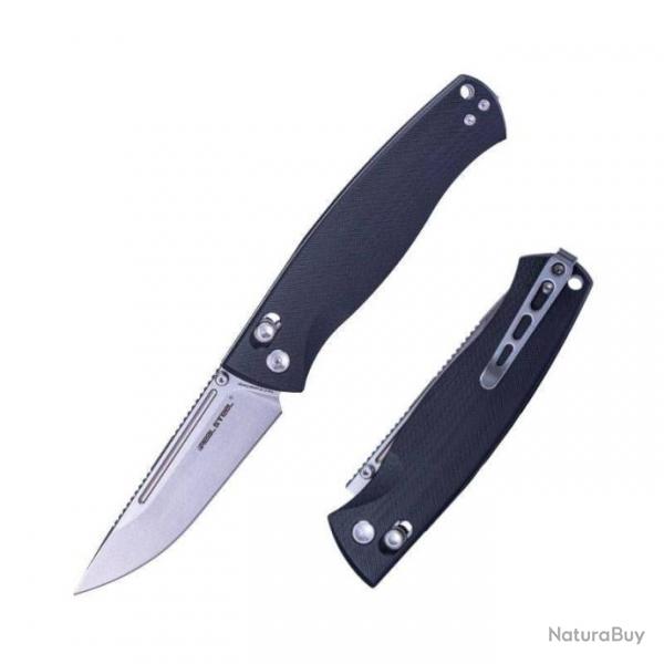 Couteau Real Steel Pathfinder Black Manche G10 Lame Drop Point Acier 14C28N Slide Lock Clip RS7851BS