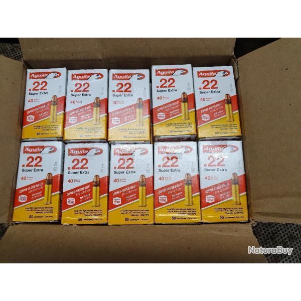 lot de 20 boites soit 1000 cartouches AGUILA de 22 LR modle HIGH VELOCITY  balle cuivre de 40 grs