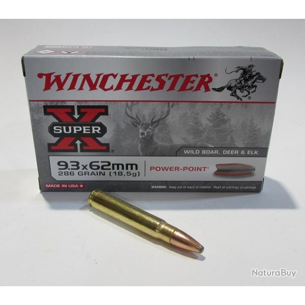 1 boite de 20 cartouches en 9,3x62, winchester Power point 286 grains,