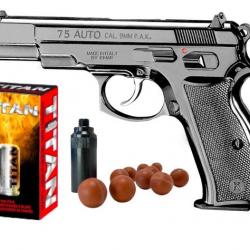 Pack défense Pistolet à blanc + Munitions - Kimar 75 Noir cal 9mm PAK - Réplique CZ75