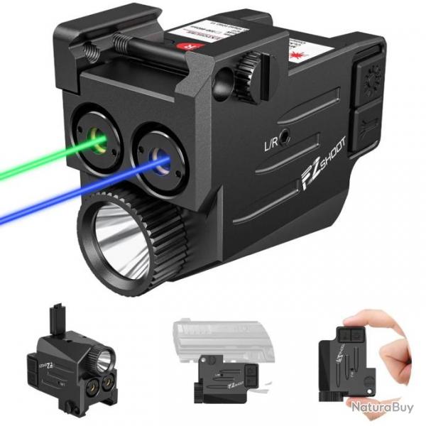 Lampe Double Laser Bleu et Vert avec LED 800 lumens Flash Strobo pour rail picatinny