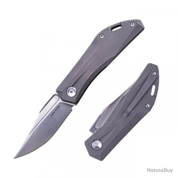 Couteau Real Steel Ventus Grey Manche Titane Lame Acier N690 Slip Joint Clip RS7041