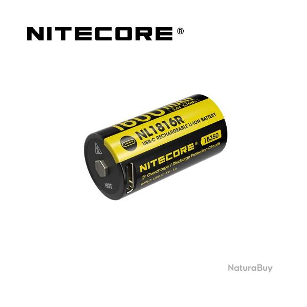 Batterie Nitecore NL1816R 18350 rechargeable USB-C - 1600mAh 3.6V protge Li-ion