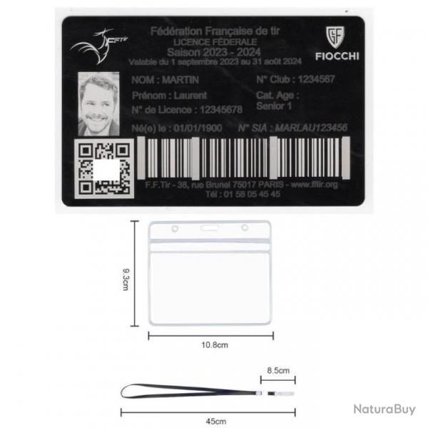 Licence de tir en aluminium grav au laser (Recto) + Porte badge tour de cou