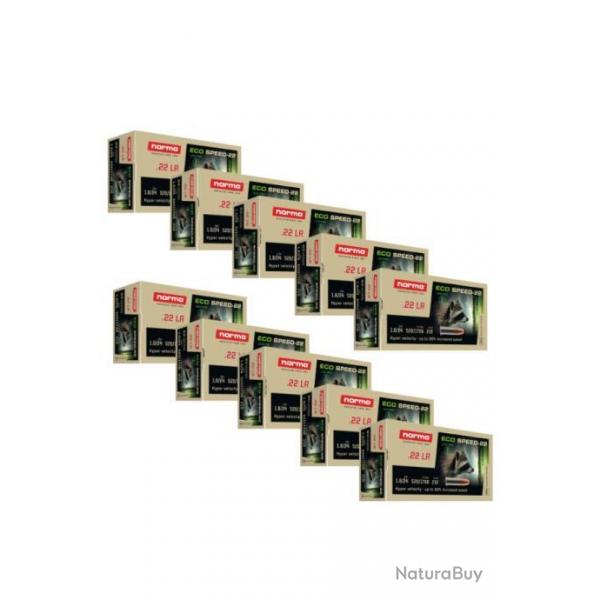 Lot de 10 botes de 50 cartouches Norma Eco Speed 24gr - calibre 22 LR - Braderie Automne