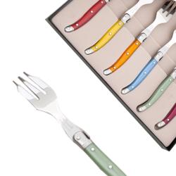 Coffret de 6 fourchettes à gâteau Laguiole nacrées coloris assortis