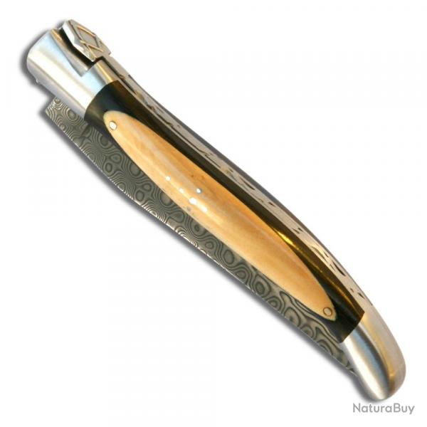Couteau Laguiole Franc-Maon manche bne et buis, lame damas