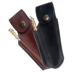 Etui pour Laguiole en cuir pleine fleur avec fusil à affûter Marron