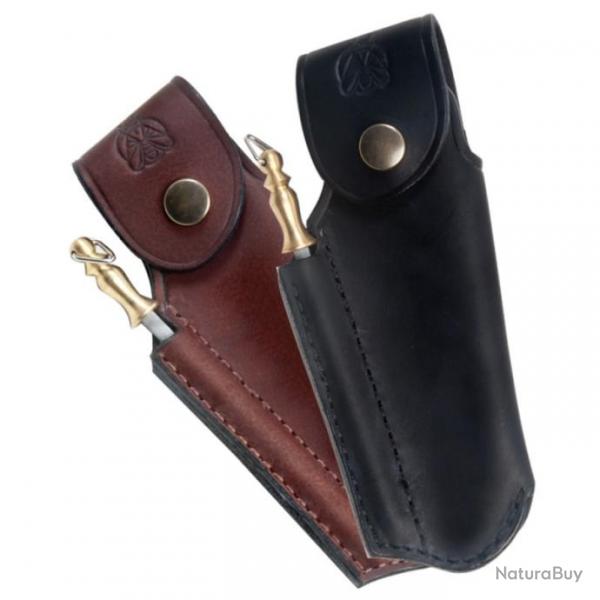 Etui pour Laguiole en cuir pleine fleur avec fusil  affter Marron