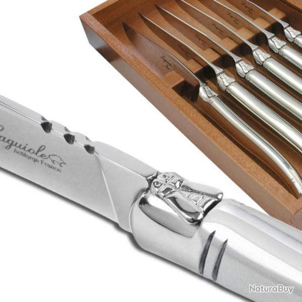 Coffret de 6 couteaux steak Laguiole de table Prestige entirement forg avec une finition brillante