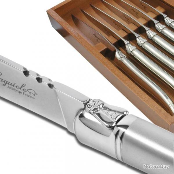 Coffret de 6 couteaux steak Laguiole de table Prestige entirement forg avec une finition sable