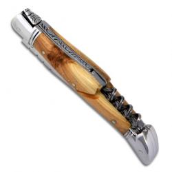 Couteau Laguiole manche en bois de genévrier avec tire-bouchon et mitres en inox 11 cm