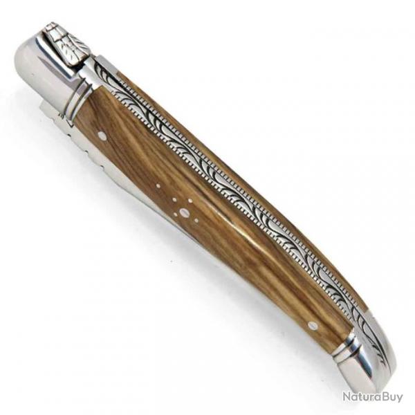 Couteau Laguiole manche en bois d'olivier et mitres en inox 9 cm