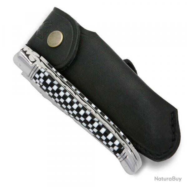 Couteau Laguiole en Cristallium faon damier avec tui cuir