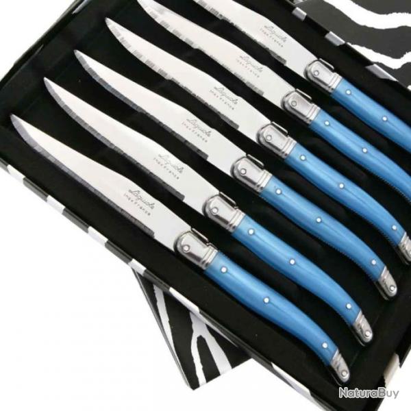 Coffret de 6 Couteaux  steak Laguiole ABS de couleur bleue