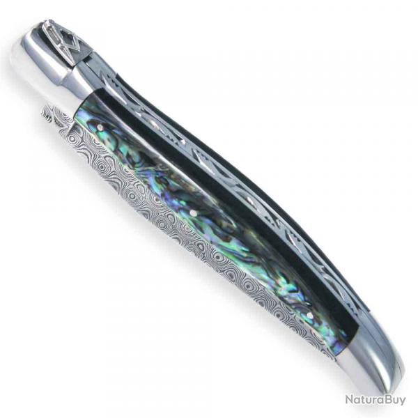 Couteau Laguiole Franc-Maon manche abalone, lame damas