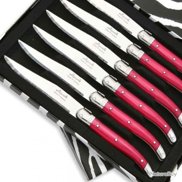 Coffret de 6 Couteaux  steak Laguiole ABS de couleur fuschia