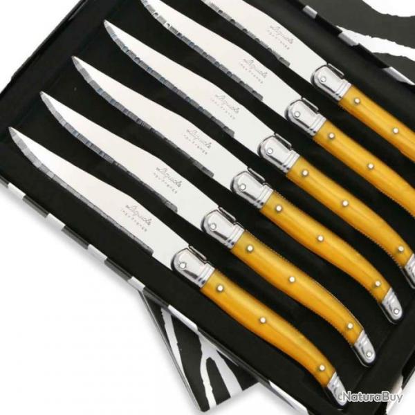 Coffret de 6 Couteaux  steak Laguiole ABS de couleur jaune