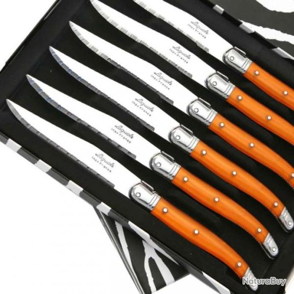 Coffret de 6 Couteaux  steak Laguiole ABS de couleur orange