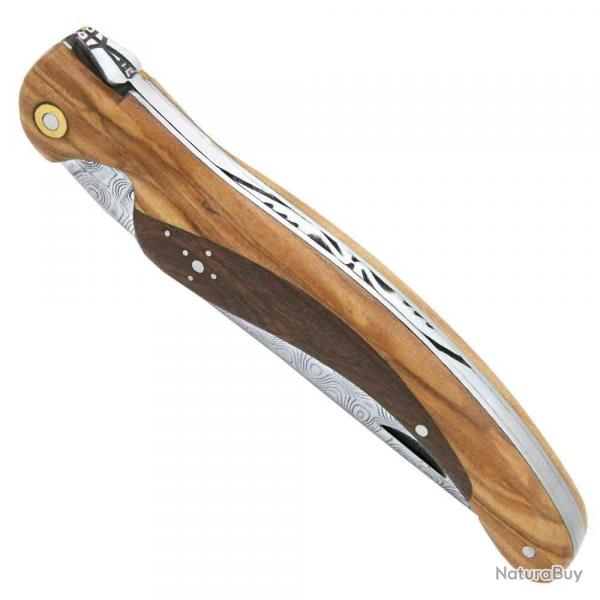 Couteau Laguiole oiseau damas en olivier et bois de palissandre