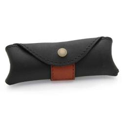 Etui cuir bicolore horizontal noir avec languette marron