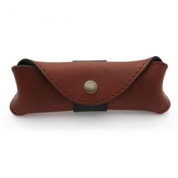 Etui cuir bicolore horizontal marron avec languette noire