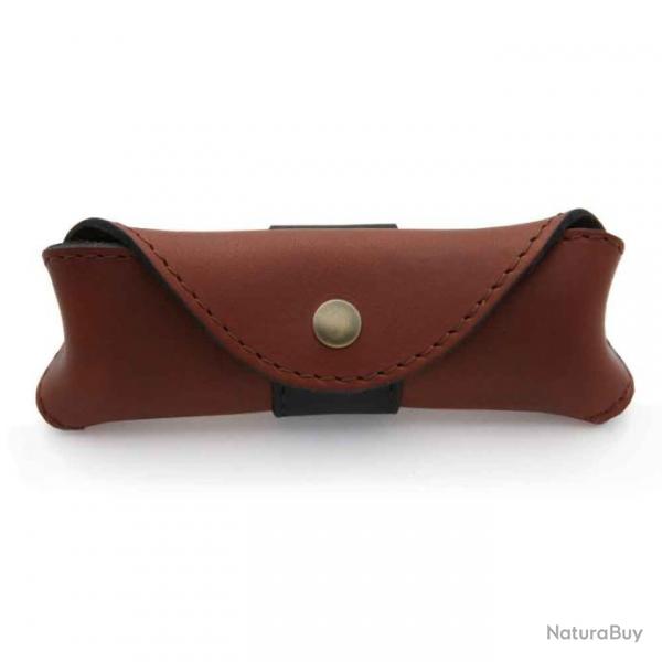 Etui cuir bicolore horizontal marron avec languette noire