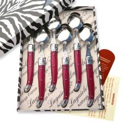 Coffret de 6 cuillères à soupe Laguiole ABS de couleur fuschia