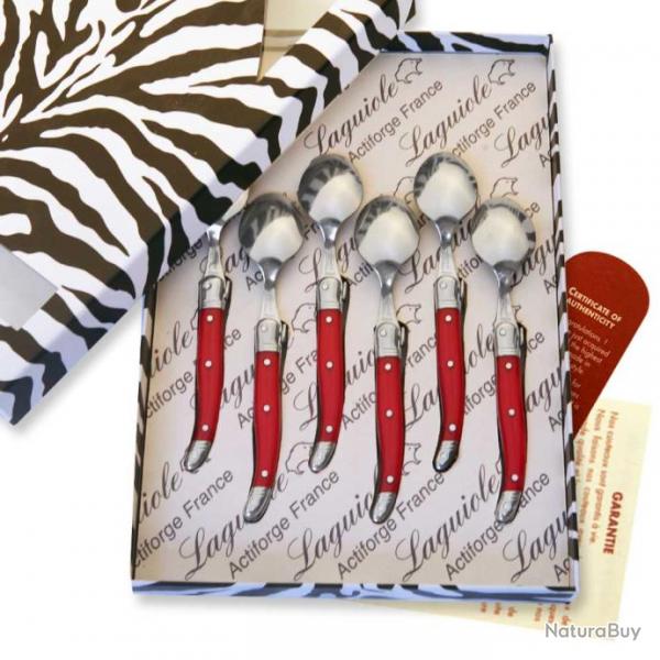 Coffret de 6 Cuillres  caf Laguiole de couleur rouge