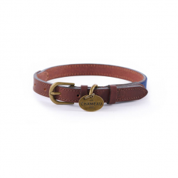 Collier pour chien Le Chameau Coton ciré/cuir - S / Bleu foncé