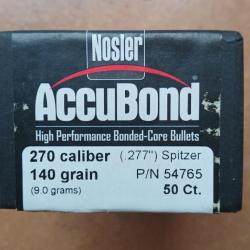 40 ogives NOSLER ACCUBOND Cal 270 (.277") Spitzer 140 grains (9.00 grams)