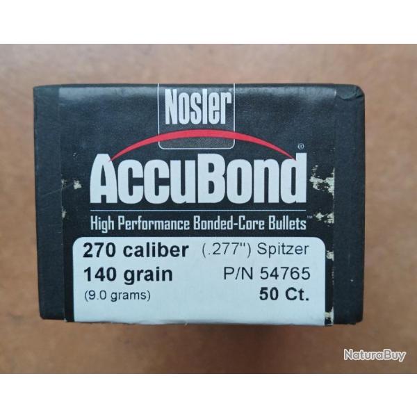 40 ogives NOSLER ACCUBOND Cal 270 (.277") Spitzer 140 grains (9.00 grams)