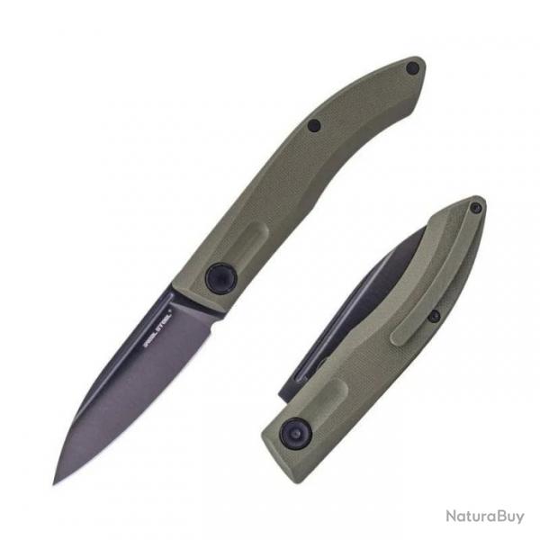 Couteau Real Steel Stella Lux OD Green Manche G10 Lame Acier K110 Black Slipjoint Clip RS7041Z3