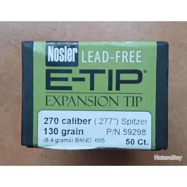 40 ogives NOSLER E-TIP Cal 270 (.277") Spitzer 130 grains (8.40 grams)