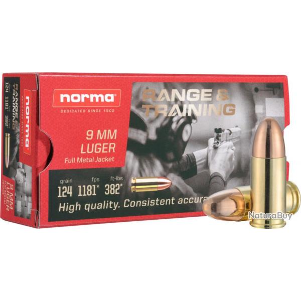 NORMA 9X19 RANGE TRAINING FMJ 124GR X50