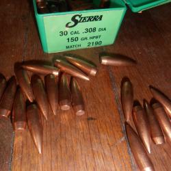 55 ogives SIERRA  150 Grs HPBT Match - 308,300 savage, 30-06,30-284, 300 winch mag,7.5...