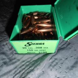55 ogives SIERRA  150 Grs HPBT Match - 308,300 savage, 30-06,30-284, 300 winch mag,7.5...