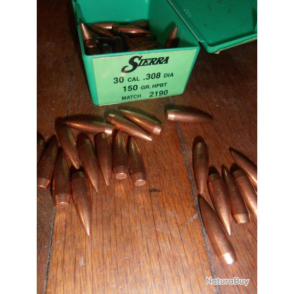 55 ogives SIERRA  150 Grs HPBT Match - 308,300 savage, 30-06,30-284, 300 winch mag,7.5...