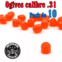 Balle tir réduit .31 ogive orange haute visibilité plastique - Pack de 10 - Bast3D