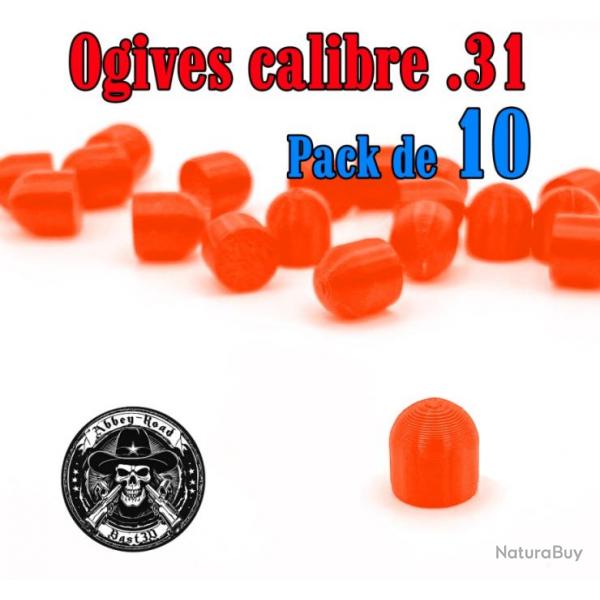 Balle tir rduit .31 ogive orange haute visibilit plastique - Pack de 10 - Bast3D