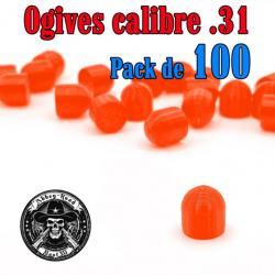 Balle tir réduit .31 ogive orange haute visibilité plastique - Pack de 100 - Bast3D