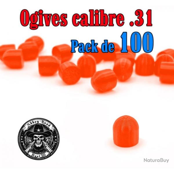 Balle tir rduit .31 ogive orange haute visibilit plastique - Pack de 100 - Bast3D