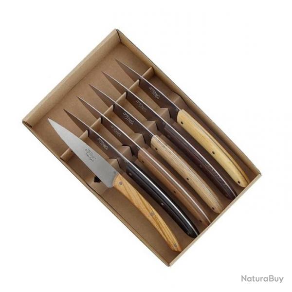 Coffret 6 couteaux de table "Le Thiers - Campagne", Manche bois assortis [BJB]